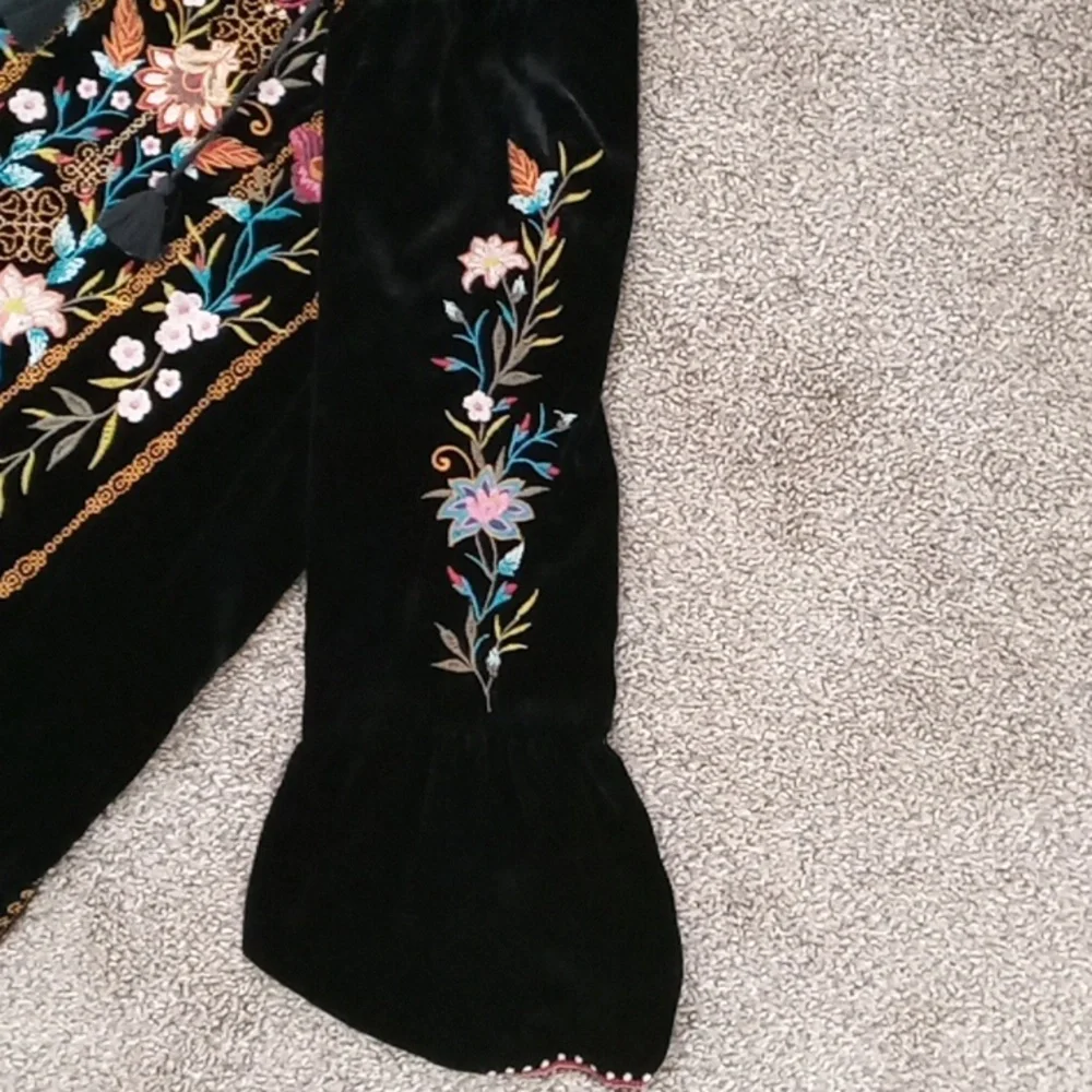 Johnny Was Esther Velvet Flare Sleeve  Peasant Blouse - Picture 5 of 11